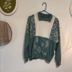 Vintage Green and White Women's Sweater